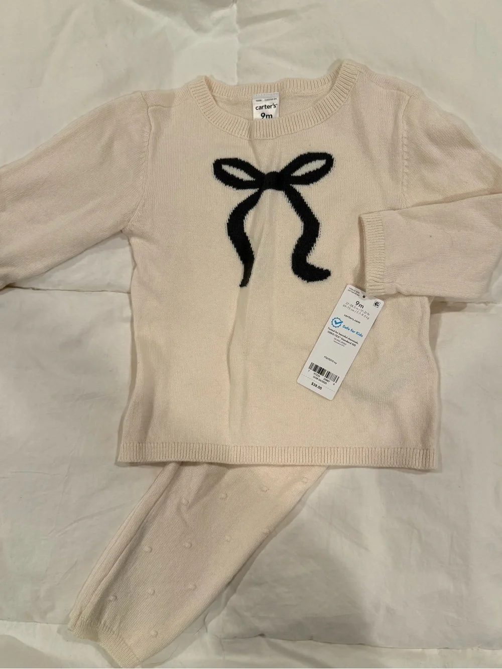 Carter's | Bow Cotton Long Sleeve Tee & Pant Set sz 9M NWT - Picture 4 of 4